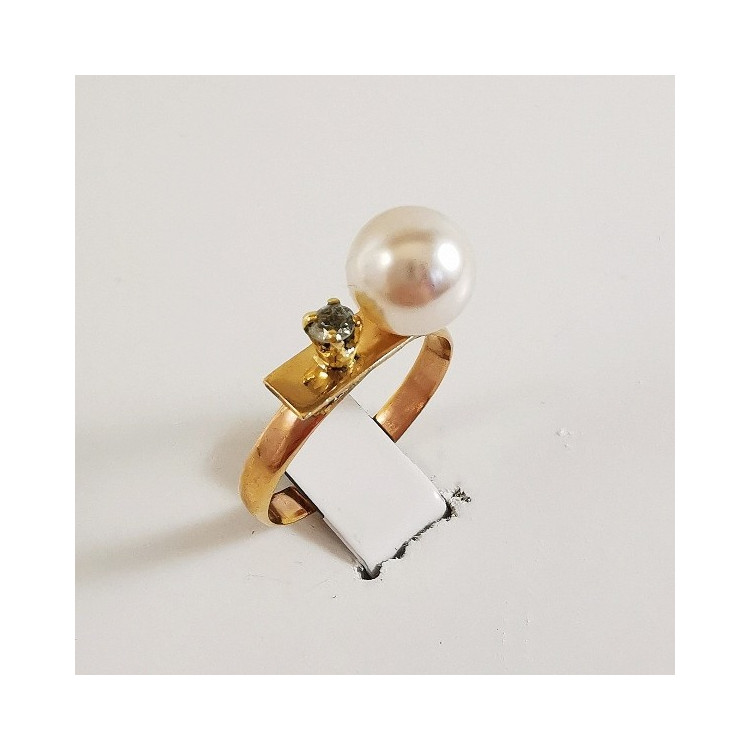 Bague Perle et Aigue Marine Or Jaune 750 - 18 carats