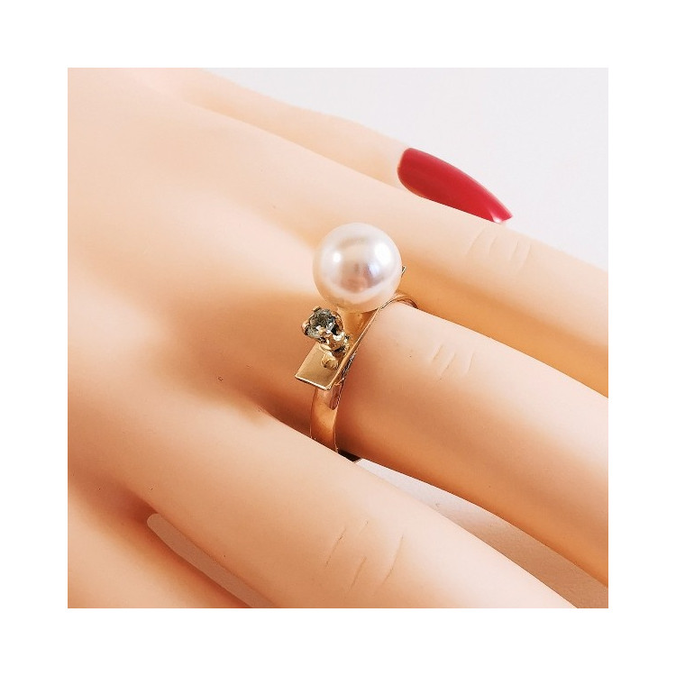 Bague Perle et Aigue Marine Or Jaune 750 - 18 carats