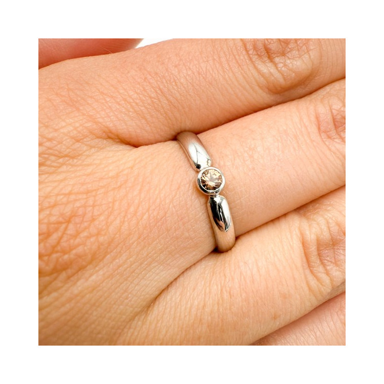 Bague "Emotion" Saphir Marron Or Blanc 750 - 18 carats