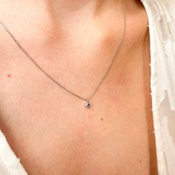 Collier "ÉMOTION" Saphir Violet Or Blanc 750 - 18 carats