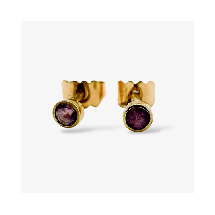 Boucles d'Oreilles Puces "Emotion" Saphir Rose Or Jaune 750 - 18 carats