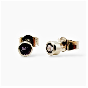 Boucles d'Oreilles Puces "ÉMOTION " Saphir Violet Or Blanc 750 - 18 carats