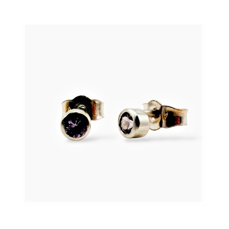 Boucles d'Oreilles Puces "ÉMOTION " Saphir Violet Or Blanc 750 - 18 carats