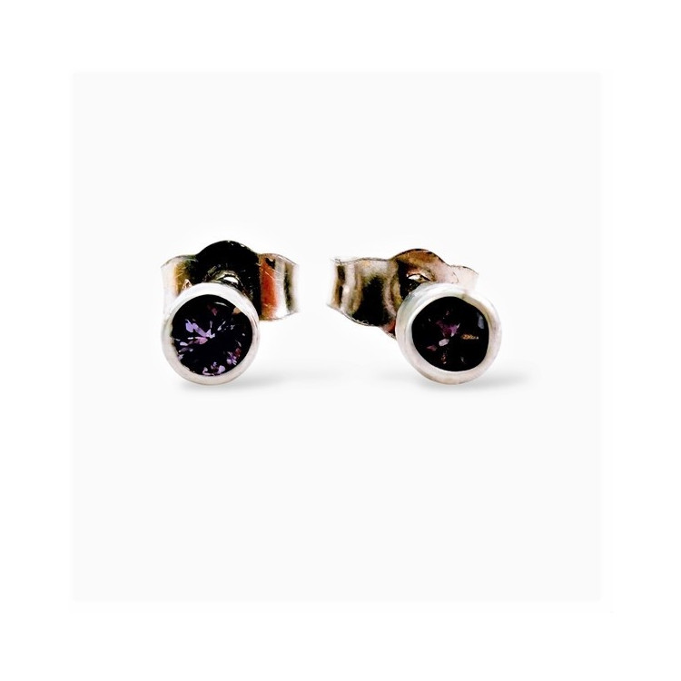 Boucles d'Oreilles Puces "ÉMOTION " Saphir Violet Or Blanc 750 - 18 carats