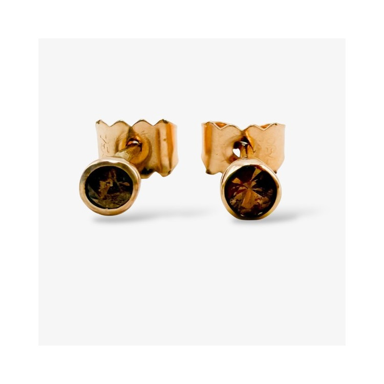 Boucles d'Oreilles Puces "Emotion" Saphir Marron Or Rose 750 - 18 carats