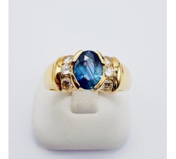 Bague Saphir et Diamants Or Jaune 750 - 18 carats (Bijou d'occasion)