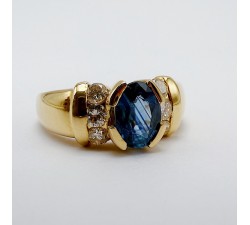 Bague Saphir et Diamants Or Jaune 750 - 18 carats (Bijou d'occasion)