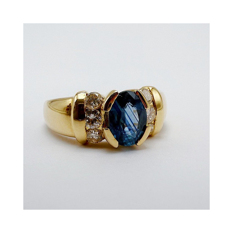 Bague Saphir et Diamants Or Jaune 750 - 18 carats (Bijou d'occasion)