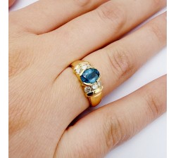 Bague Saphir et Diamants Or Jaune 750 - 18 carats (Bijou d'occasion)
