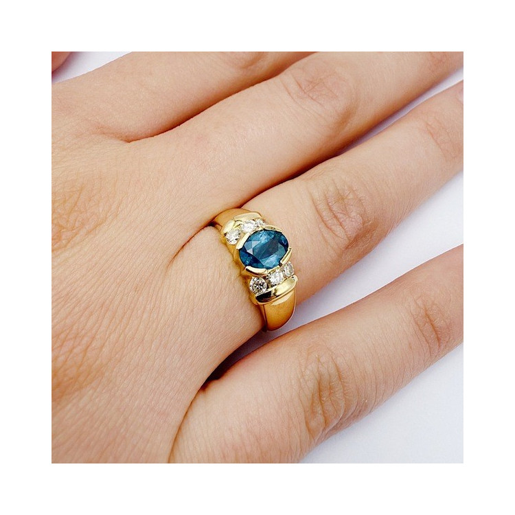 Bague Saphir et Diamants Or Jaune 750 - 18 carats (Bijou d'occasion)
