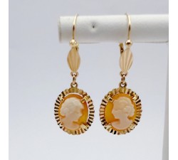 Boucles d'oreilles Dormeuses Camée Or Jaune 750 - 18 carats (Bijou Occasion)