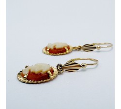 Boucles d'oreilles Dormeuses Camée Or Jaune 750 - 18 carats (Bijou Occasion)