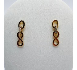 Boucles d'Oreilles Pendantes Infini et Oxydes de Zirconium Or Jaune 750 - 18 carats