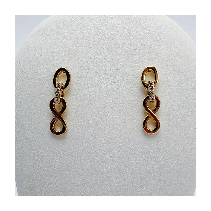 Boucles d'Oreilles Pendantes Infini et Oxydes de Zirconium Or Jaune 750 - 18 carats Boucles d'Oreilles Pendantes Infini et Oxydes de Zirconium Or Jaune 750 - 18 carats