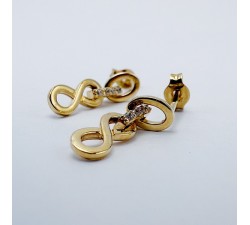 Boucles d'Oreilles Pendantes Infini et Oxydes de Zirconium Or Jaune 750 - 18 carats