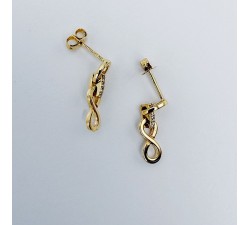 Boucles d'Oreilles Pendantes Infini et Oxydes de Zirconium Or Jaune 750 - 18 carats