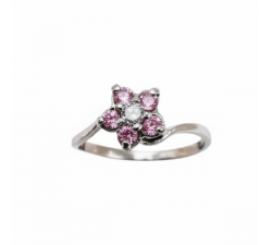 Bague Lady Flower Diamant Saphir Rose Or Blanc 750 - 18 carats
