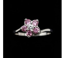 Bague Lady Flower Diamant Saphir Rose Or Blanc 750 - 18 carats