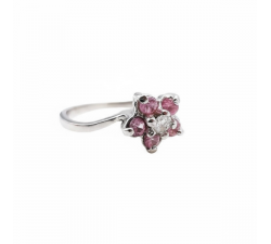 Bague Lady Flower Diamant Saphir Rose Or Blanc 750 - 18 carats