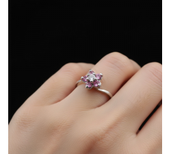 Bague Lady Flower Diamant Saphir Rose Or Blanc 750 - 18 carats