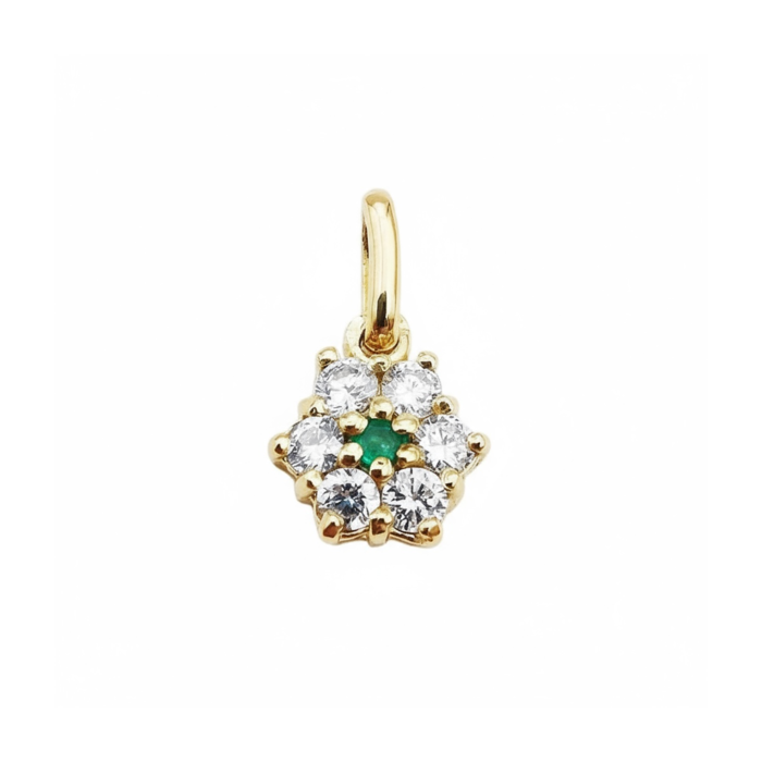Pendentif "Lady Romantique" Emeraude Diamants Or Jaune 750 - 18 carats