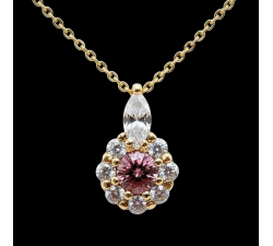 Collier "Lady Marquise" Saphir Rose entourage Diamants de Synthèse Or Jaune 750 - 18 carats