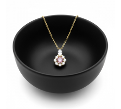 Collier "Lady Marquise" Saphir Rose entourage Diamants de Synthèse Or Jaune 750 - 18 carats