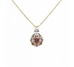 Collier "Lady Marquise" Saphir Rose entourage Diamants de Synthèse Or Jaune 750 - 18 carats