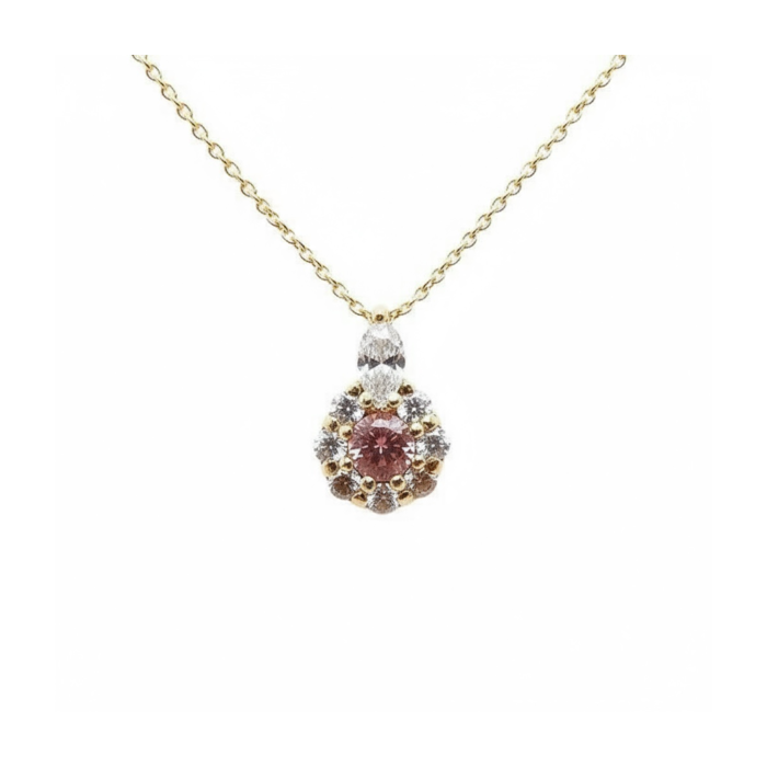 Collier "Lady Marquise" Saphir Rose entourage Diamants de Synthèse Or Jaune 750 - 18 carats