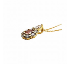 Collier "Lady Marquise" Saphir Rose entourage Diamants de Synthèse Or Jaune 750 - 18 carats