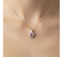 Collier "Lady Marquise" Saphir Rose entourage Diamants de Synthèse Or Jaune 750 - 18 carats
