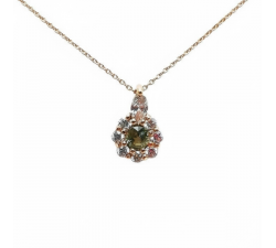 Collier "Lady Marquise" Saphir Vert entourage Diamants de Synthèse Or Rose 750 - 18 carats