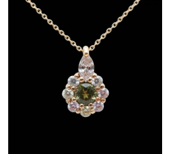 Collier "Lady Marquise" Saphir Vert entourage Diamants de Synthèse Or Rose 750 - 18 carats