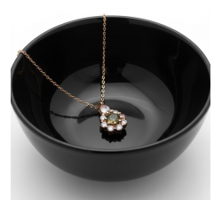 Collier "Lady Marquise" Saphir Vert entourage Diamants de Synthèse Or Rose 750 - 18 carats