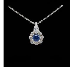 Collier "Lady Marquise" Saphir Bleu entourage Diamants de Synthèse Or Blanc 750 - 18 carats