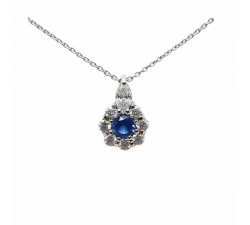 Collier "Lady Marquise" Saphir Bleu entourage Diamants de Synthèse Or Blanc 750 - 18 carats