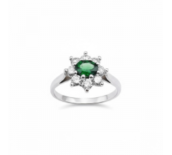 Bague "Baby Lady" Tsavorite Entourage Diamants Or Blanc 750 - 18 carats