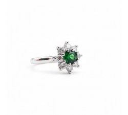 Bague "Baby Lady" Tsavorite Entourage Diamants Or Blanc 750 - 18 carats