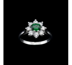 Bague "Baby Lady" Tsavorite Entourage Diamants Or Blanc 750 - 18 carats