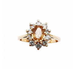Bague "Lady" Saphir Champagne entourage Diamants Or Rose 750 - 18 carats