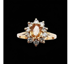 Bague "Lady" Saphir Champagne entourage Diamants Or Rose 750 - 18 carats