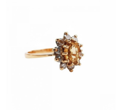 Bague "Lady" Saphir Champagne entourage Diamants Or Rose 750 - 18 carats