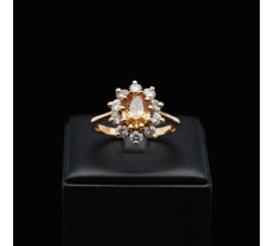 Bague "Lady" Saphir Champagne entourage Diamants Or Rose 750 - 18 carats