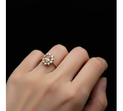 Bague "Lady" Saphir Champagne entourage Diamants Or Rose 750 - 18 carats