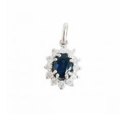 Pendentif "Madame Lady" Saphir Diamants Or Blanc 750 - 18 carats