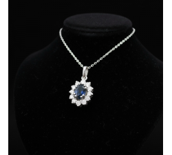 Pendentif "Madame Lady" Saphir Diamants Or Blanc 750 - 18 carats