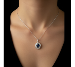 Pendentif "Madame Lady" Saphir Diamants Or Blanc 750 - 18 carats