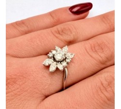 Bague Fleur Diamants Or Blanc 750 - 18 carats (Bijou Occasion)
