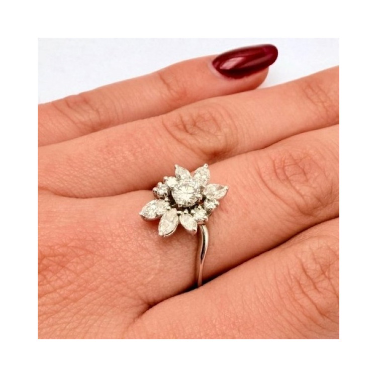 Bague Fleur Diamants Or Blanc 750 - 18 carats (Bijou Occasion)