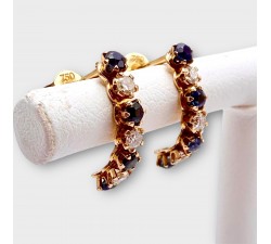 Boucles d'Oreilles Demi Créoles Saphirs et Diamants Or Jaune 750 - 18 carats (Bijou d'occasion)